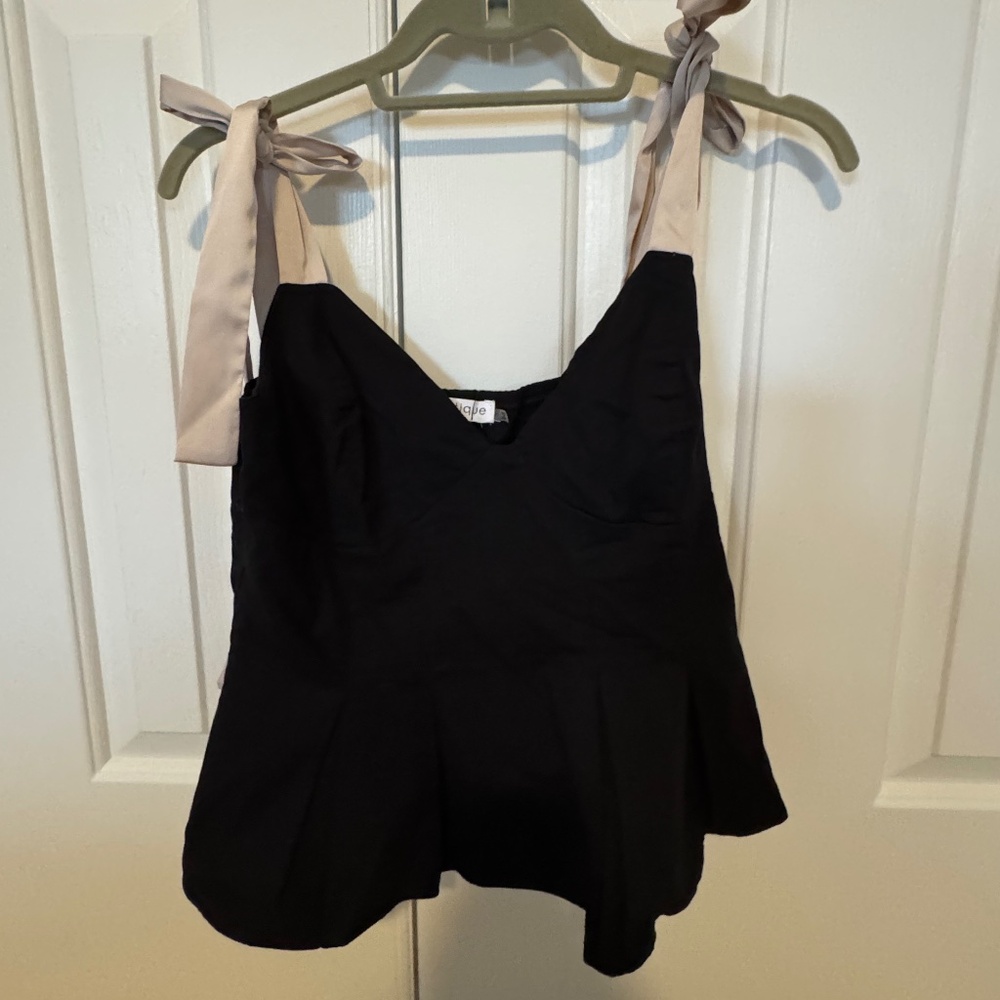 Cream Silk Ribbon Strapped Black Top NWT